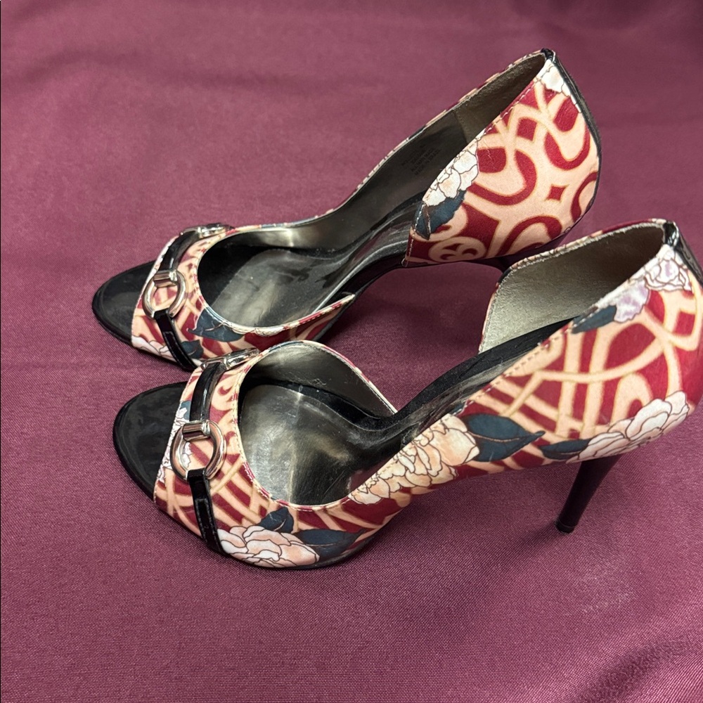 Carlos Santana Open-Toe Heels Red, Pink, Blue with Silver Buckle - Size 8